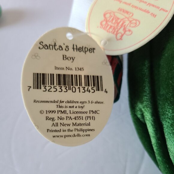 1999 PRECIOUS MOMENTS SANTA'S HELPER BOY DOLL-VINTAGE -CHRISTMAS ELF - Picture 10 of 12